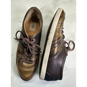 Ugg Australia Brook-Lin Brown Leather Lace Up Sneakers Men's 9.5, Vibram Sole